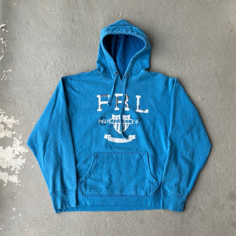 Polo Jeans Co Ralph Lauren Mens XXL Blue Graphic Pullover Hoodie Vintage Y2K PRL